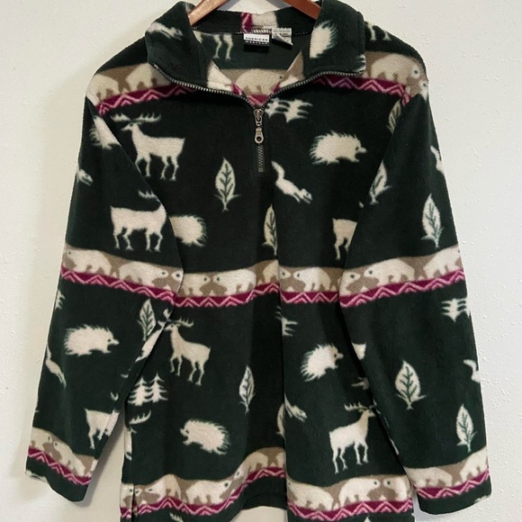 Vintage American Weekend Forest Green Animal Fleece Jacket - Picture 3 of 6
